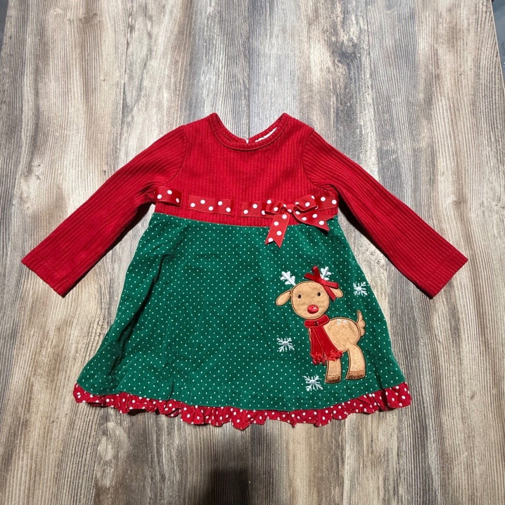 Y2K Rare Too Holiday Dress Red Green Reindeer Storybook